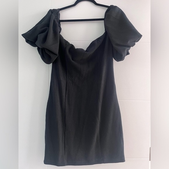 Free People Beach Off The Shoulder Puff Sleeves Ribbed Mini Dress Size XL - Picture 3 of 3